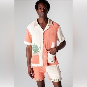 Tombolo Gusanito Cabana Button Down Top And Shorts Set Men’s Size XL Parchment
